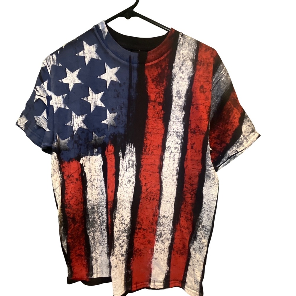 Dom Its About The Art Mens American Flag Graphic T-Shirt Black Distressed Medium